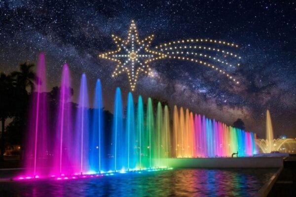 Un espectáculo de luces y drones transformará el Parque de las Aguas