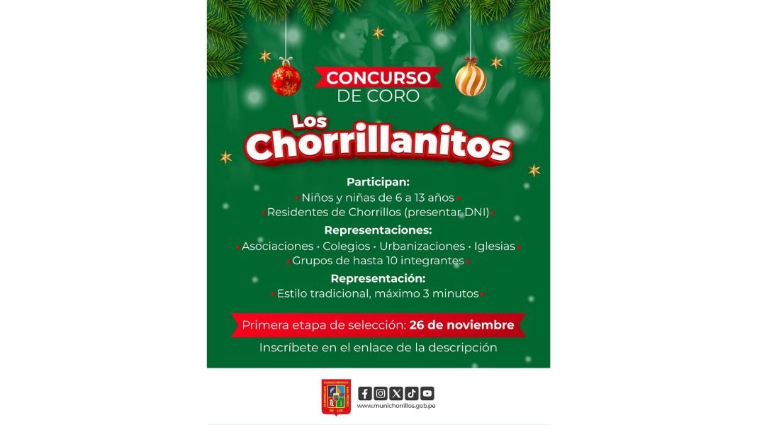Municipalidad convoca a niños y niñas Al concurso de coro navideño “Los Chorrillanitos”