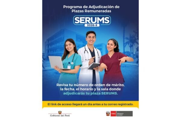 Minsa publica Programa de Adjudicación de Plazas Remuneradas del Serums 2026-II